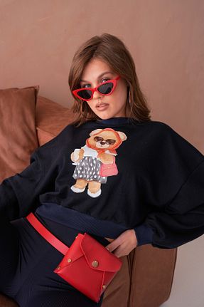 سوئیشرت سرمه ای زنانه چاپی Moda Amore - کد 886042729