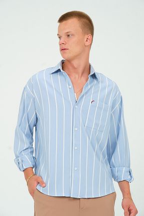 پیراهن آبی مردانه اورسایز walat - کد 842940954