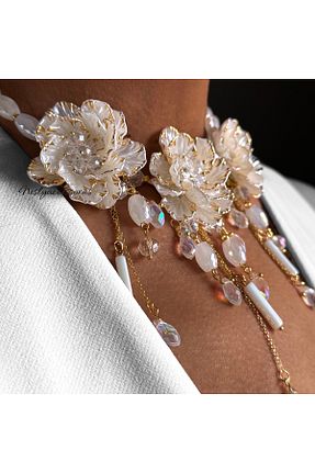 گردنبند جواهر بژ زنانه مروارید neslyaccessories - کد 886049654