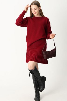 ست بالاتنه و پائین تنه زرشکی زنانه تریکو VEGENZE - کد 886118621