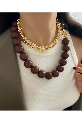 گردنبند جواهر قهوه ای زنانه منجق illys - کد 886219342