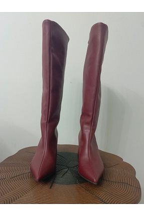 چکمه زرشکی زنانه چرم مصنوعی MODA - کد 886223544