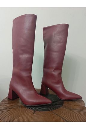 چکمه زرشکی زنانه چرم مصنوعی MODA - کد 886223544
