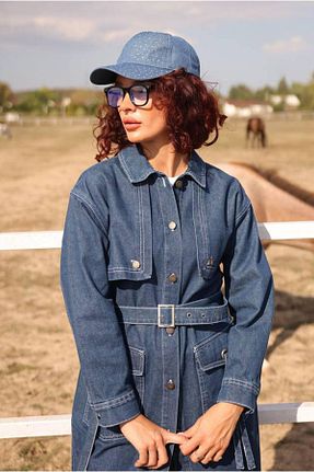 پالتو پشمی حجاب آبی زنانه Relaxed Moda Rosa - کد 888903194
