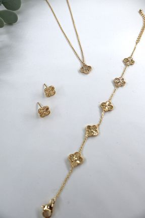 ست استیل طلائی زنانه 3 تایی Ataki Aksesuar - کد 886235810