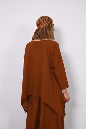 بلوز قهوه ای زنانه ساده Şaman Butik - کد 809452793