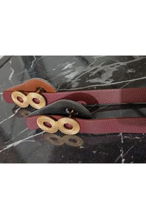 کمربند زرشکی زنانه چرم مصنوعی DENİKK - کد 886317146