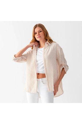پیراهن بژ زنانه اورسایز DragonFly Moda - کد 886354096