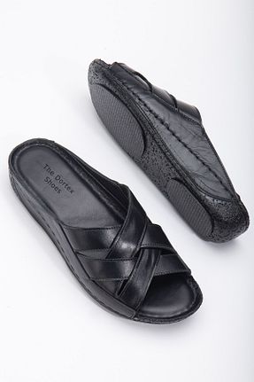 دمپائی مشکی زنانه چرم خالص The Dortex Shoes - کد 740074801