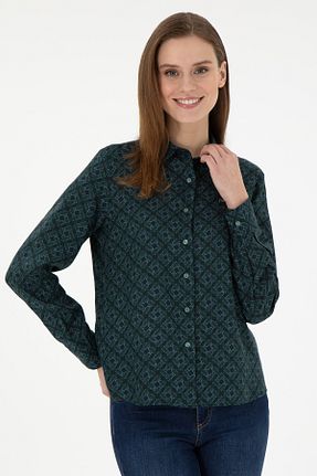 پیراهن سبز زنانه یقه پیراهنی U.S. Polo Assn. - کد 886542327