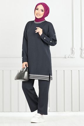 ست بالاتنه و پائین تنه طوسی زنانه بافتنی ModaMerve - کد 886543890