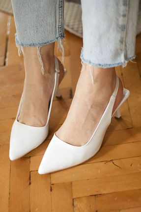 کفش پاشنه بلند کلاسیک سفید زنانه چرم مصنوعی Mida Shoes - کد 678513639