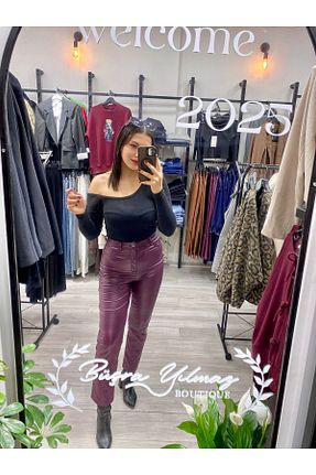 شلوار زرشکی زنانه پاچه لوله تفنگی Büşra Yılmaz Boutique - کد 886568090