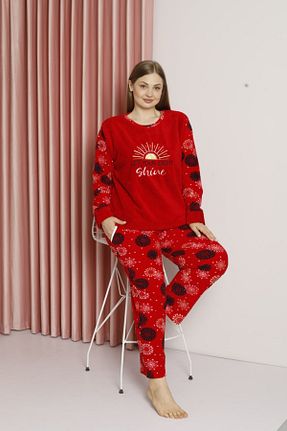 ست لباس راحتی سایز بزرگ قرمز زنانه طرح دار shopshop - کد 145744177