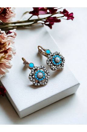 گوشواره جواهر فیروزه ای مروارید FAYRA ACCESSORIES - کد 813042644