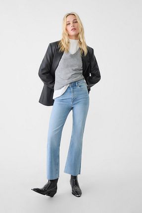 شلوار جین آبی زنانه پاچه پهن Stradivarius - کد 844816190