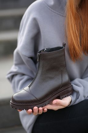 بوت / نیم بوت قهوه ای زنانه چرم خالص EREN SHOES BAG - کد 886584844