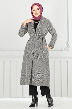پالتو پشمی حجاب طوسی زنانه رگولار ModaMerve - کد 886662897