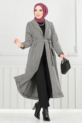 پالتو پشمی حجاب طوسی زنانه رگولار ModaMerve - کد 886662897