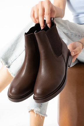 بوت / نیم بوت قهوه ای زنانه چرم مصنوعی Moda Devrin - کد 859376824