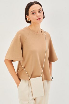 تیشرت قهوه ای زنانه رگولار Allyco - کد 880004746