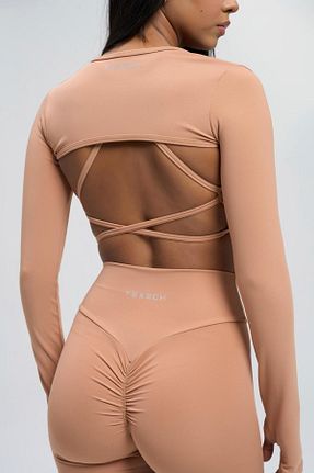 تیشرت اسپرت قهوه ای زنانه کروپ فیت yexech - کد 886758062
