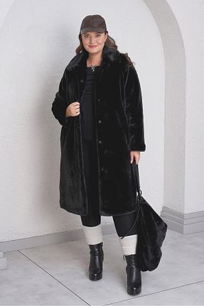 کاپشن سایز بزرگ مشکی زنانه سایز بزرگ Büyük Moda - کد 886807181