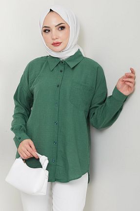 بلوز حجاب خاکی زنانه اورسایز hafsamina - کد 886803340