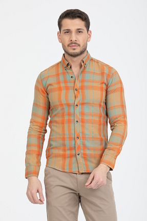 پیراهن نارنجی مردانه اسلیم فیت Klothy - کد 881282534