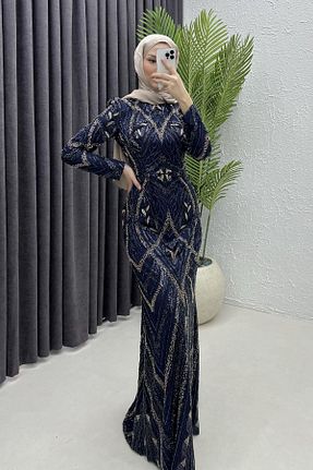 لباس مجلسی حجاب سرمه ای زنانه رگولار Modaensarbutik - کد 882405622