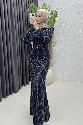 لباس مجلسی حجاب سرمه ای زنانه رگولار Modaensarbutik - کد 882405622