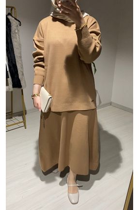 ست بالاتنه و پائین تنه حجاب بژ زنانه اسلیم Hoçe - کد 886905754