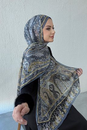 شال طوسی زنانه ابریشم Byedauzunlar - کد 886929964