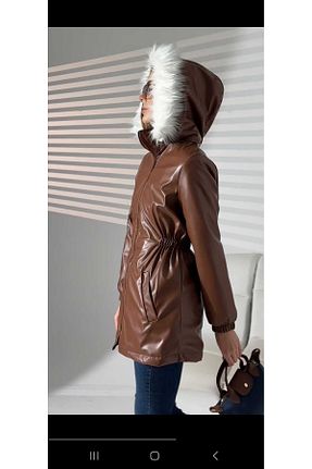 کاپشن حجاب قهوه ای زنانه چرم مصنوعی RABENBOUTIQUE - کد 887002200