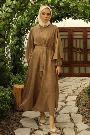 ست بالاتنه و پائین تنه حجاب قهوه ای زنانه اورسایز ZÜLAYS - کد 887030212