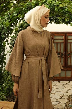 ست بالاتنه و پائین تنه حجاب قهوه ای زنانه اورسایز ZÜLAYS - کد 887030212