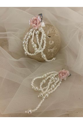 گوشواره جواهر صورتی مروارید Shop The New Chic - کد 887025322