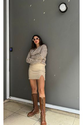دامن بژ زنانه ساده Butik - کد 887140412