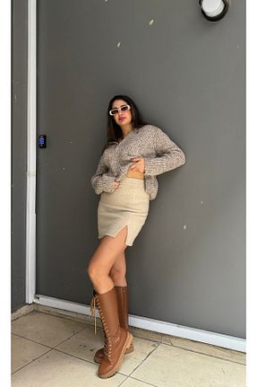 دامن بژ زنانه ساده Butik - کد 887140412
