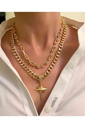 گردنبند استیل ( فولاد ) طلائی زنانه استیل (فولاد) Ozi - کد 887185948