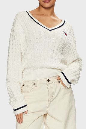 پلیور سفید زنانه ساده Tommy Jeans - کد 887184590