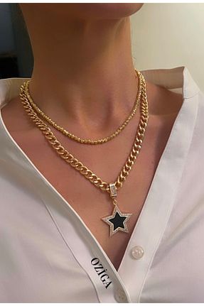 گردنبند استیل ( فولاد ) طلائی زنانه استیل (فولاد) Ozi - کد 887184216