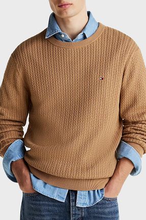 پلیور خاکی مردانه ساده Tommy Hilfiger - کد 887184447