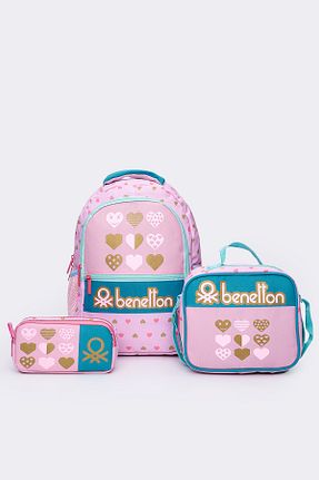 کیف مدرسه صورتی بچه گانه پارچه ای United Colors of Benetton - کد 887253347