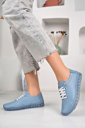 کفش کژوال فیروزه ای زنانه چرم خالص tusemmoda - کد 887307003