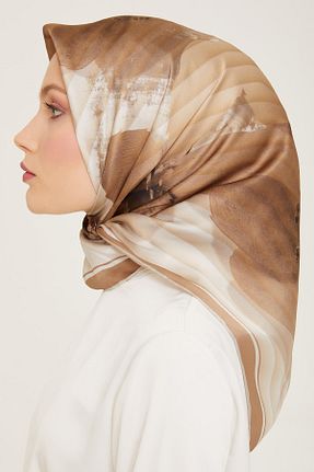 روسری بژ کرپ ساتن ابریشم Armine - کد 887349309
