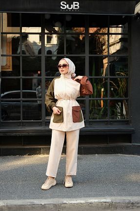 ست بالاتنه و پائین تنه حجاب بژ زنانه رگولار MİMİ Luxury Wear - کد 841279407