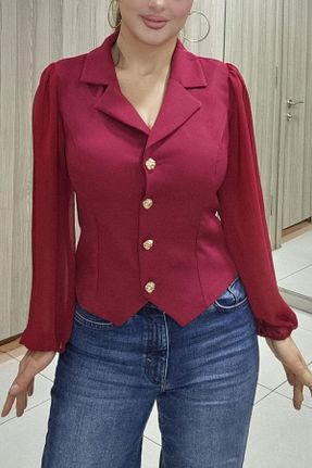 بلوز زرشکی زنانه اورسایز Maya Butik - کد 887390333