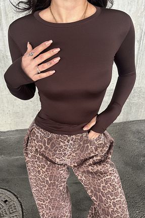 بادی قهوه ای زنانه یقه ایستاده New Now - کد 888966685