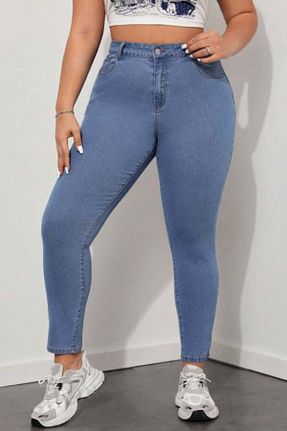 شلوار جین سایز بزرگ آبی زنانه پاچه تنگ CEDY DENIM - کد 111856647